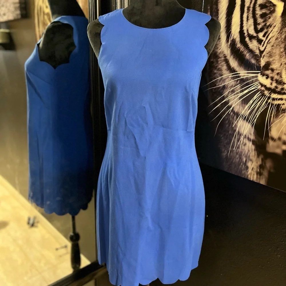 💙💙 LIKE NEW- J.Crew Blue Scalloped Edge shift Dress SZ 2💙💙 - Picture 5 of 9